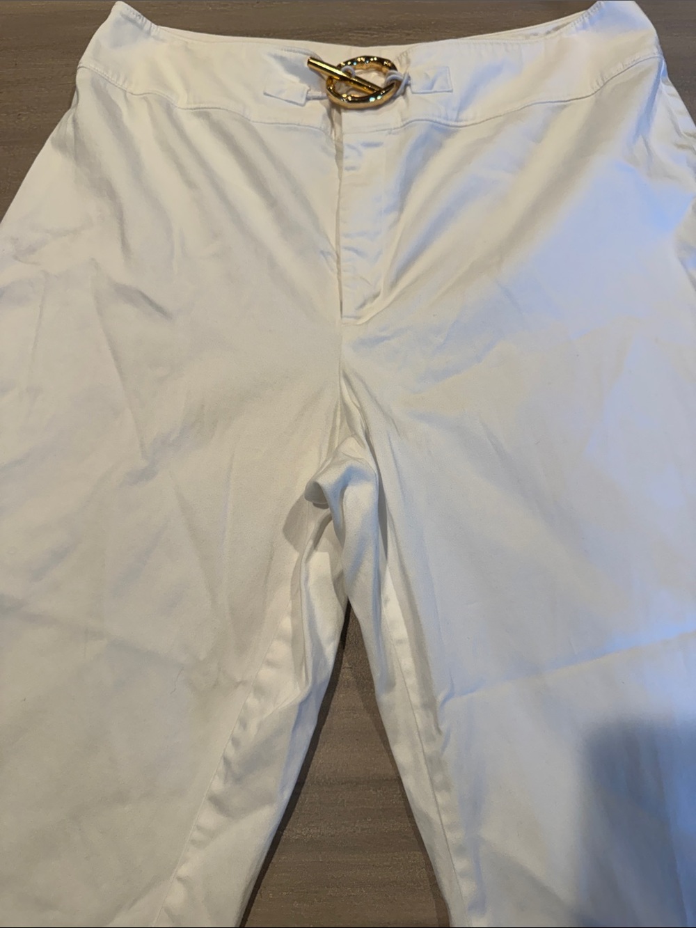 Lauren Ralph Lauren White Cropped Wide Leg Pants Gold Accent Closure Coastal 14